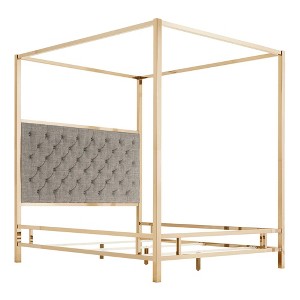 Full Manhattan Champagne Gold Canopy Bed with Diamond Tufted Headboard Smoke - Inspire Q, Grey