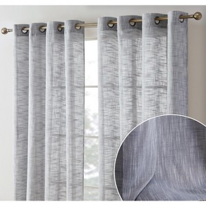 HLC.ME Madison Faux Linen Textured Thicker Sheers Privacy Light Filtering Window Grommet Curtains Drapery Panels, Set of 2 - 1 of 4