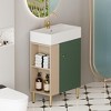 FAMYYT 21.6 in. Single Sink Freestanding Green Bath Vanity with White Ceramic Top, Open Shelf Storage, Left Side - 2 of 4
