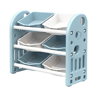 Kids Toy Storage Organizer With 6 Bins Multi-functional 3-tier Shelf ...
