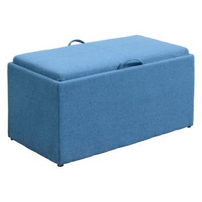 Designs4Comfort Sheridan Storage Bench with 2 Side Ottomans Soft Blue Fabric - Breighton Home