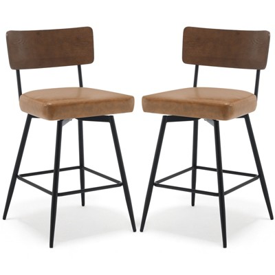 Bekrvio 26" Counter Height Swivel Counter Stools Set of 2/3,Mid-Century Modern Faux Leather Bar Chairs with Walnut Back for Kitchen Island
