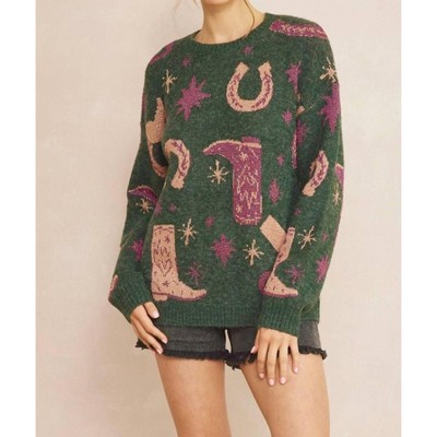Women's Cow Pullover Sweater - entro