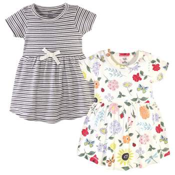 Touched by Nature Baby and Toddler Girl Organic Cotton Short-Sleeve Dresses 2pk, Flutter Garden