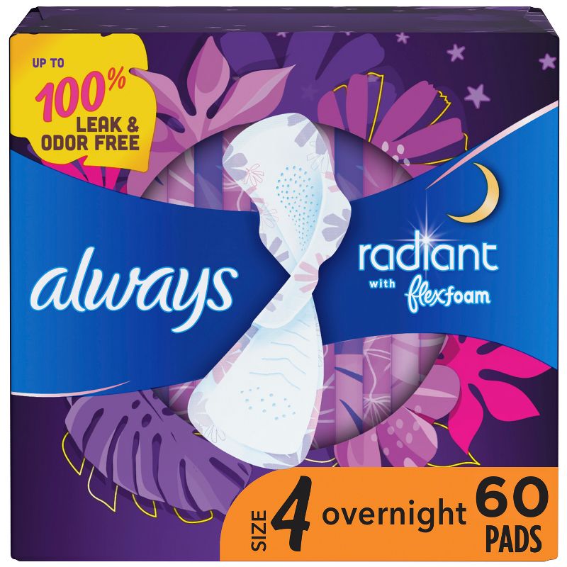Always Radiant Overnight Sanitary Pads with Wings - Scented - Size 4, 1 of 11