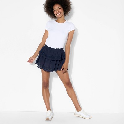 Women's Tiered Lace Trim Mini A-Line Skort - Wild Fable™
