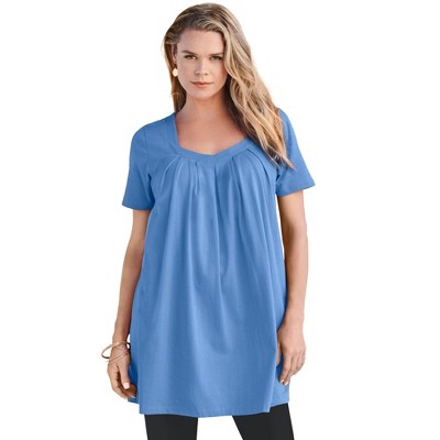 Roaman's Women's Plus Size Pleatneck Ultimate Tunic - M, Horizon Blue ...