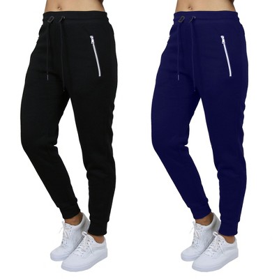 Blue Ice Women's Loose Fit  Fleece-Lined Jogger Sweatpants With Zipper Pockets- 2 Pack