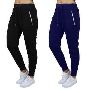 Blue Ice Women's Loose Fit  Fleece-Lined Jogger Sweatpants With Zipper Pockets- 2 Pack - 1 of 2