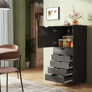 GALAXHERO 5-Drawer Wood Dresser with Top Cabinet, Mobile Storage Chest for Home Office, Black - 1 of 1