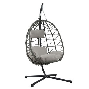 CAVINAS 350lbs Egg Swing Chair with Stand Indoor Outdoor,Patio Wicker Hanging Egg Chair for Bedroom,Garden,Upholstered Hammock Chairs - 1 of 4