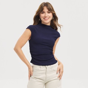 トップス mktmktmkt Women's Cap Sleeve Ruched Mock Turtleneck Knit Top - A New Day