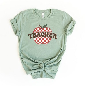 Simply Sage Market Women's Checkered Teacher Apple Short Sleeve Graphic Tee - 1 of 3