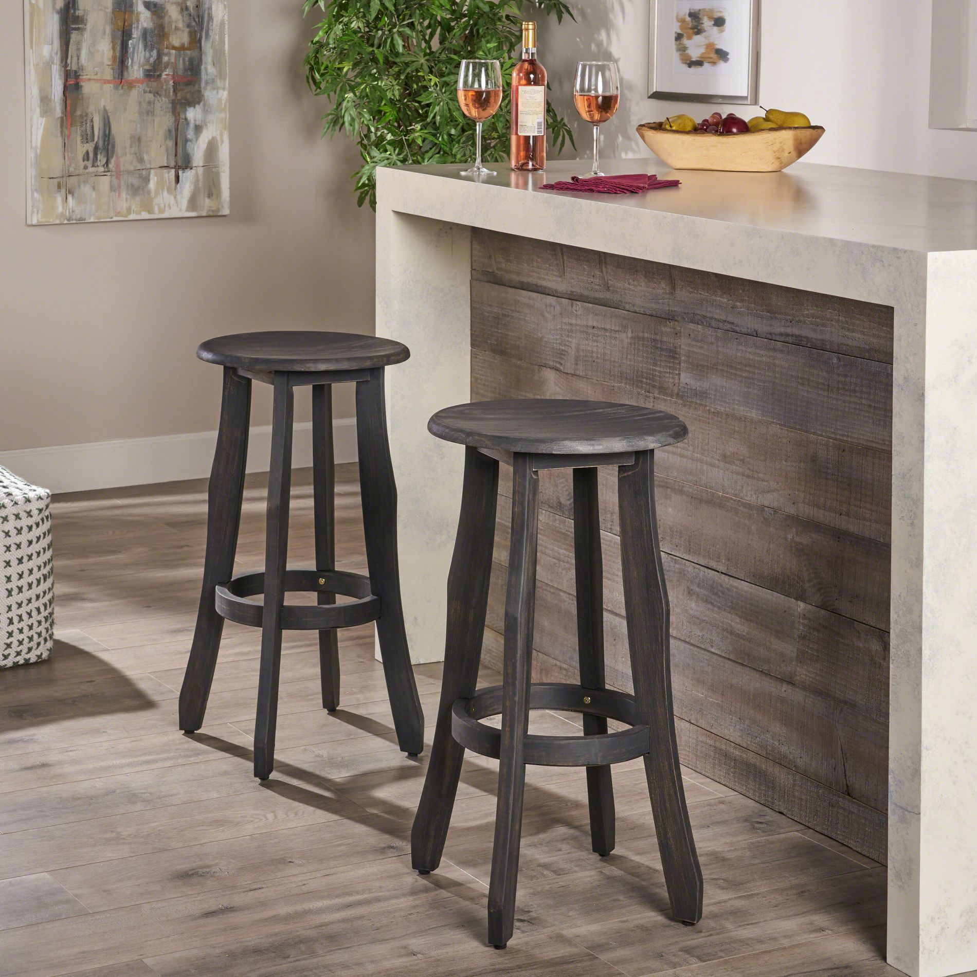 Spassway 2-Piece 30"H Gray Weather Resistant Wood Patio Counter Bar Stools and Chairs for Indoor Outdoor Backyard Use
