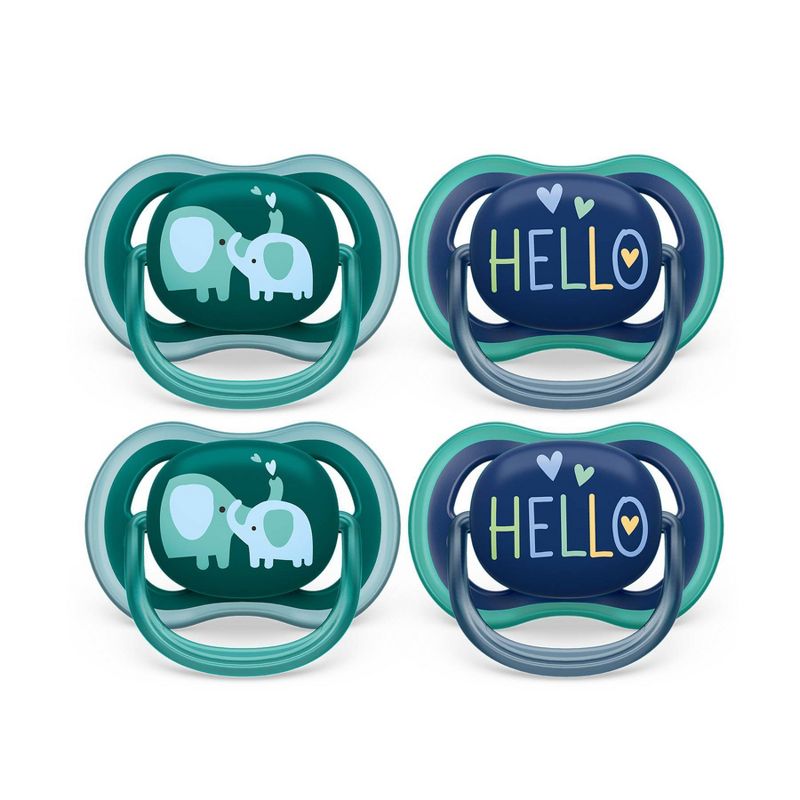 Avent Philips Ultra Air Pacifier 18 Months+ - Opal Elephant/Blue Hello - 4pk, 1 of 12