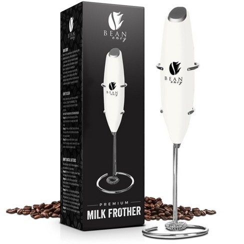 Bean Envy Milk Frother for Coffee - Mini, Handheld, Drink Mixer and Blender  - Foamer for Coffees, Hot Chocolate & Shakes, White