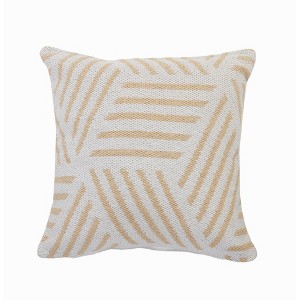 20" X 20" Tan And White 100% Cotton Geometric Zippered Pillow - 1 of 4