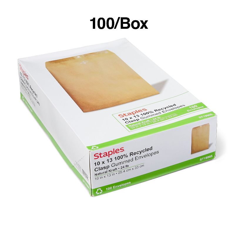 Staples Clasp & Moistenable Glue Catalog Envelopes 10" x 13" Natural Brown 100/Box (19965) ST19965, 3 of 4