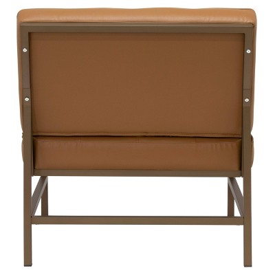Mid-Century Modern Caramel Brown Leather Slipper Accent Chair