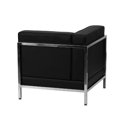 Black LeatherSoft Modular Left Corner Chair with Stainless Steel Frame