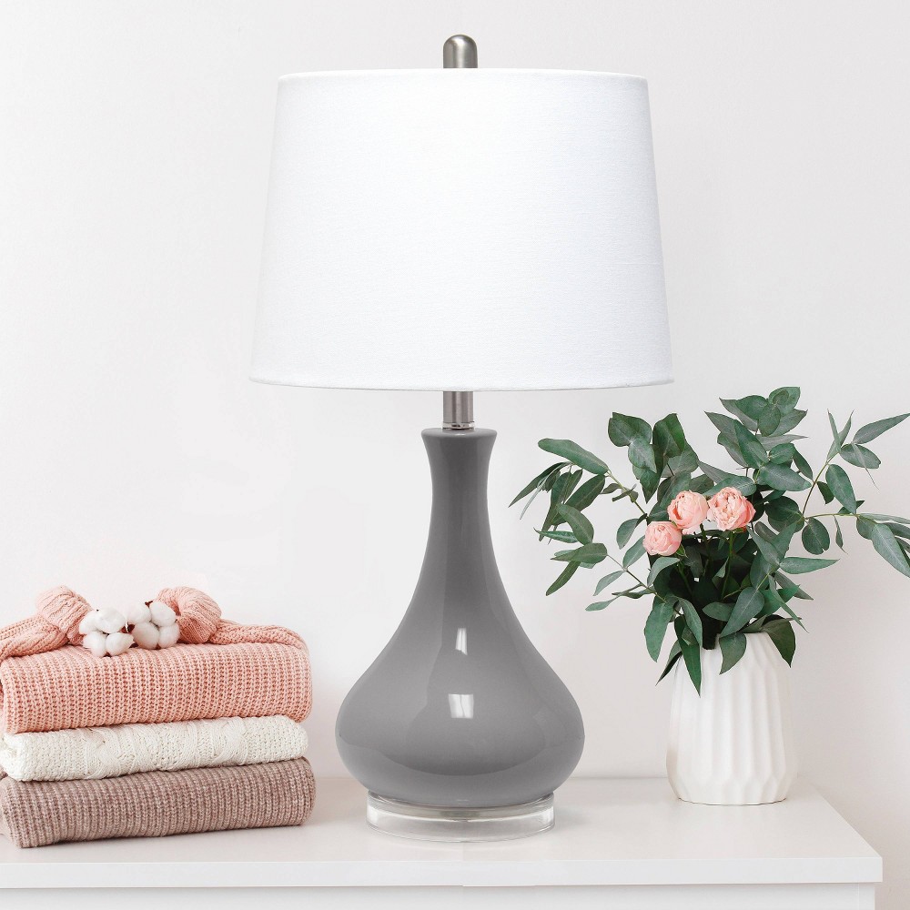 Photos - Floodlight / Street Light Droplet Table Lamp with Fabric Shade Gray - Lalia Home: Ceramic Base, Empire Shade, UL Listed, 26.25" Height