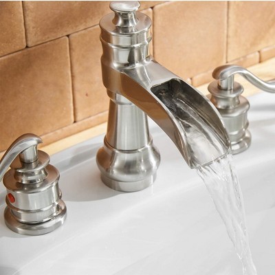 Brushed Nickel 8-Inch Widespread Waterfall Bathroom Faucet with Lever Handles