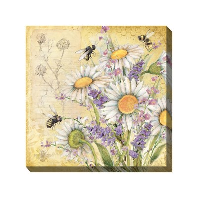 Cottage Garden West of The Wind HONEYMAKERS Yellow, Black, Purple 24 x 24 Inch Waterproof Gallery Wrapped Canvas, Outdoor Garden, Yard, Patio All