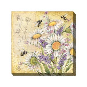 Cottage Garden West of The Wind HONEYMAKERS Yellow, Black, Purple 24 x 24 Inch Waterproof Gallery Wrapped Canvas, Outdoor Garden, Yard, Patio All - 1 of 2