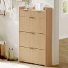 Fluted Design Narrow Shoe Cabinet with 3 Flip-Down Drawers, Freestanding Storage Organizer for Entryway and Small Spaces - 4 of 4