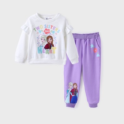 PATPAT Disney Stitch Toddler Girl 2pcs Floral Ruffle-sleeve Sweatshirt with Jogger Set