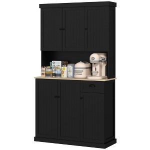 71" Buffet with Hutch, Modern Farmhouse Kitchen Pantry Storage Cabinet with Microwave Oven Countertop, Drawer, and Cupboard - 1 of 4