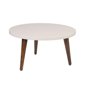 The Urban Port 24" Modern Coffee Table Round Off White Top Tapered Brown Mango Wood Legs Brown/White - 1 of 4
