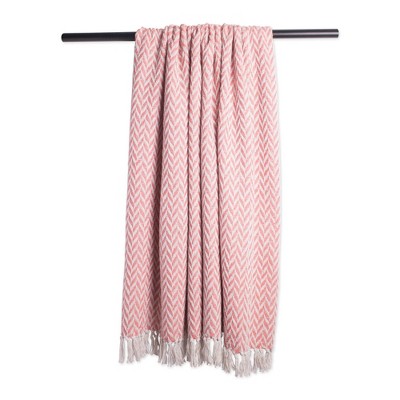 Blush Pink Cotton Zigzag Patterned Reversible Throw Blanket