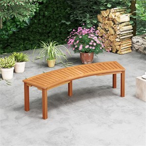 MOEPISY Outdoor Curved Acacia Wood Fire Pit Bench With Slatted Seat - 1 of 4