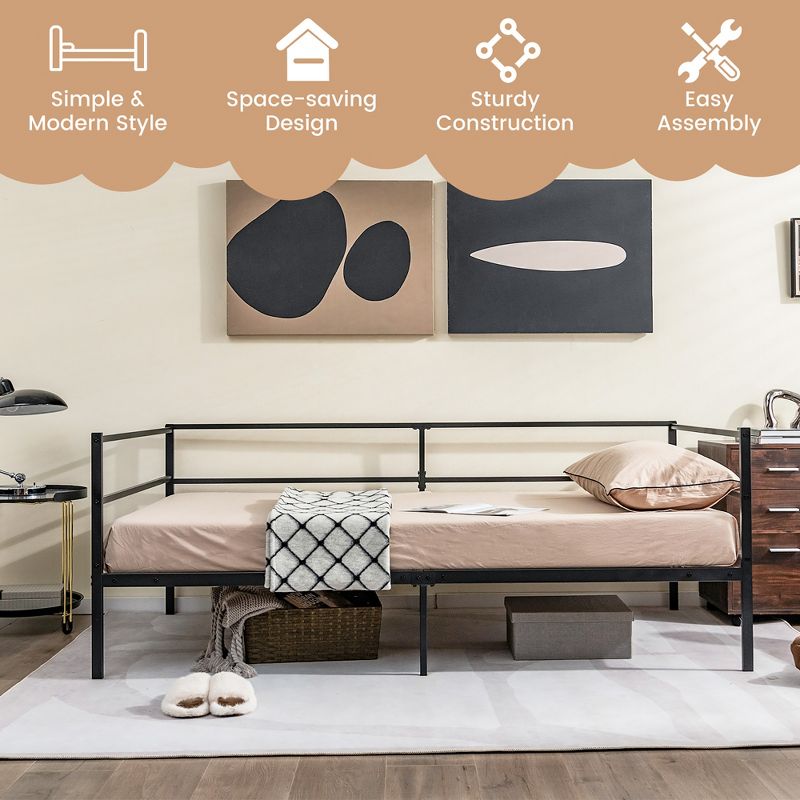 Costway Twin Daybed Sofa Bed Frame Metal Platform with Headboard for Guest - Living Room, 3 of 11