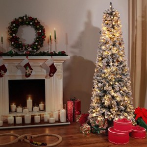 Pre-Lit Flocked LED Douglas Fir Artificial Christmas Tree - 1 of 4