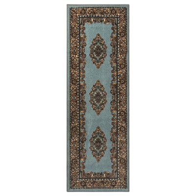 Floral Scroll Medallion Washable Non-Slip Indoor Runner or Area Rug by Blue Nile Mills