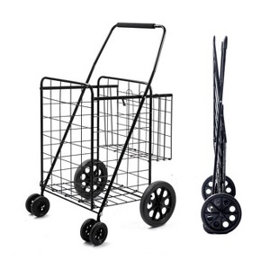 SUGIFT Folding Shopping Cart Jumbo Basket Grocery Laundry with Swivel Wheels Black - 1 of 4