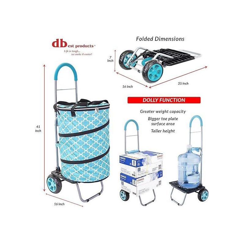 dbest products Bigger Cooler Trolley Dolly Insulated Folding Moroccan Tile Shopping Cart With Removable Bag Rolling Beach Tote Cooler, 3 of 7
