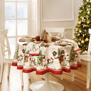 Fall Tablecloth, Fall Decor & Christmas Tablecloth, Snowflakes Round Tablecloth, White Table Cloth for Christmas Decorations - 1 of 4