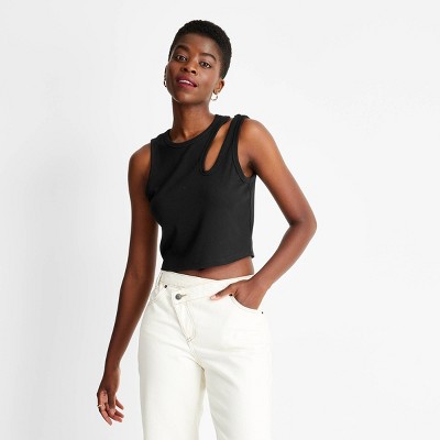 Women's Ribbed Cut Out Crop Tank Top - Future Collective™ with Kahlana Barfield Brown