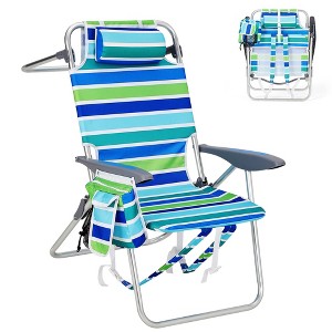 Backpack Beach Chair for Adults, Lightweight Portable Lay Flat Folding Beach Chair with Backpack Straps, Phone Pocket, Cup Holder & Towel Bar - 1 of 4