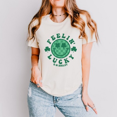 Simply Sage Market S.W.Smiley Feelin Lucky Checkered Smiley Face  Short Sleeve Tee