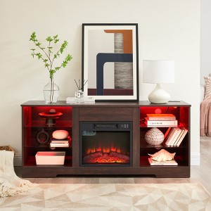58" Modern TV Stand with 3D Electric Fireplace, LED Lights, Glass Shelves, USB Charging Outlet, Wood Finish, Fits TVs up to 62" for Entryway - 1 of 4
