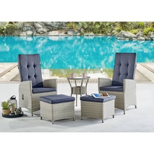 5pc All-Weather Wicker Haven Recliner and Accent Table Set - Alaterre Furniture: Outdoor Lounge with Ottomans - 1 of 4