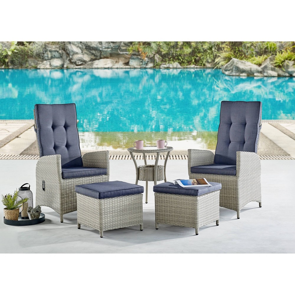 Photos - Garden Furniture 5pc All-Weather Wicker Haven Recliner and Accent Table Set - Alaterre Furn