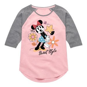 Girls' - Disney - Minnie Mouse Sweet Style Shirt Tail Raglan Graphic T-shirt - 1 of 3