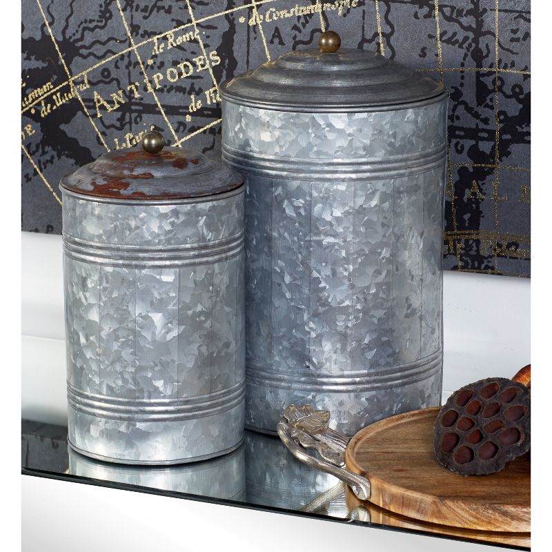 3pc Decorative Galvanized Metal Canister Set Silver - Olivia & May, 3 of 19