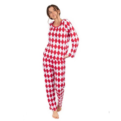 Leveret Womens Two Piece Cotton Christmas Pajamas Argyle Red and White XL