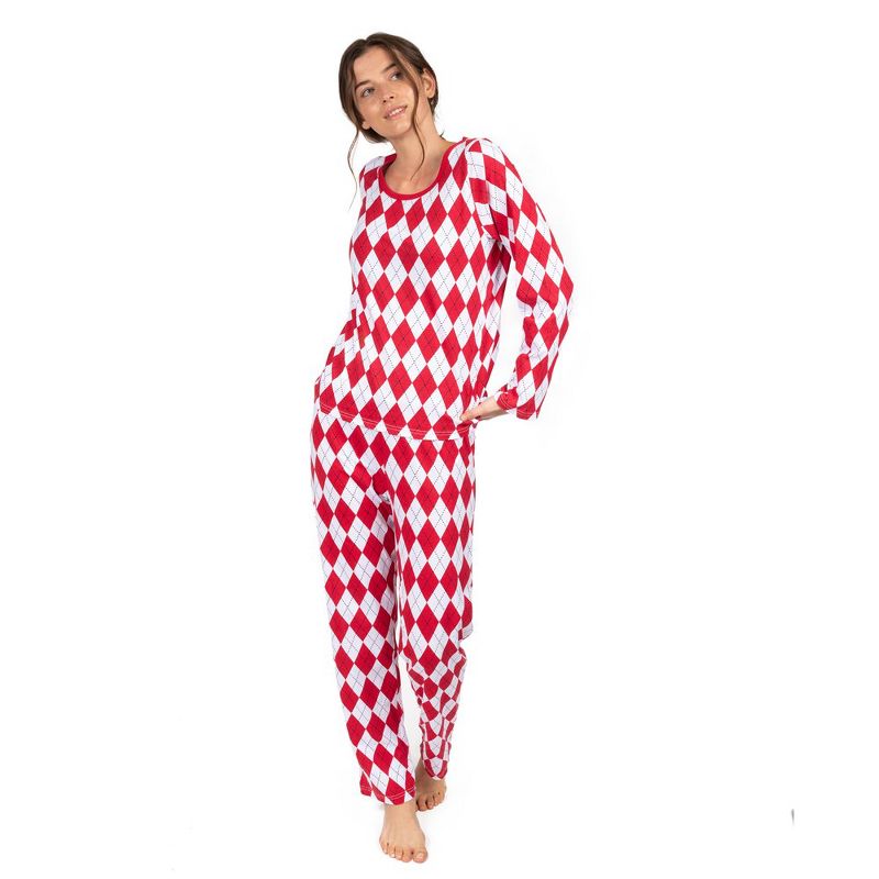 Leveret Womens Two Piece Cotton Argyle Christmas Pajamas, 1 of 4